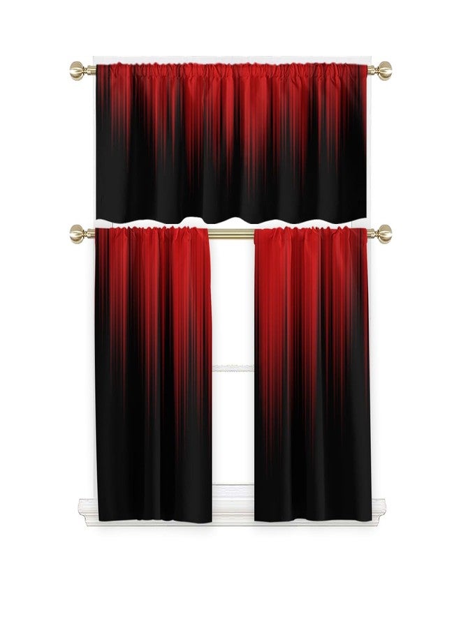 AAtter Red and Black Kitchen Curtain Valance and Tiers Set 3 Piece Abstract Burgundy Gothic Goth Ombre Striped Rod Pocket Small Short Living Room Bedroom Bathroom 52x18 inch + 26x36 inch*2 - Image 2